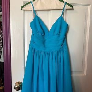 David’s bridal. Short blue dress.